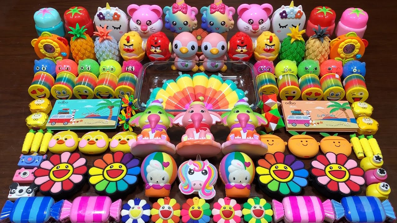 SERIES RAINBOW PIPING BAGS - Mixing Random Things Into Glossy Slime ! Satisfying Slime Videos 