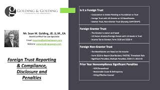 Foreign Trust Compliance - Taxation, Reporting, Forms 3520, FBAR & FATCA (Golding & Golding Tax Law)