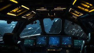 Spaceship Cockpit from Rainy Exoplanet Atmosphere. Sci-Fi Ambiance for Sleep, Study, Relaxation