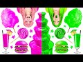 PINK vs. GREEN COLOR FACE-OFF || Taste The Rainbow! Eating Only 1 Color For 24 Hours by 123 GO! FOOD