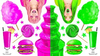 PINK vs. GREEN COLOR FACE-OFF || Taste The Rainbow! Eating Only 1 Color For 24 Hours by 123 GO! FOOD