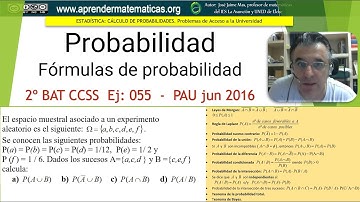 Probabilidad. Pregunta PAU. 2bat ccss 2 055  junio 2016 b3. José Jaime Mas
