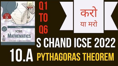 s chand icse class 9 chapter 10(a) solution | Pythagoras theorem l Q1 to Q6