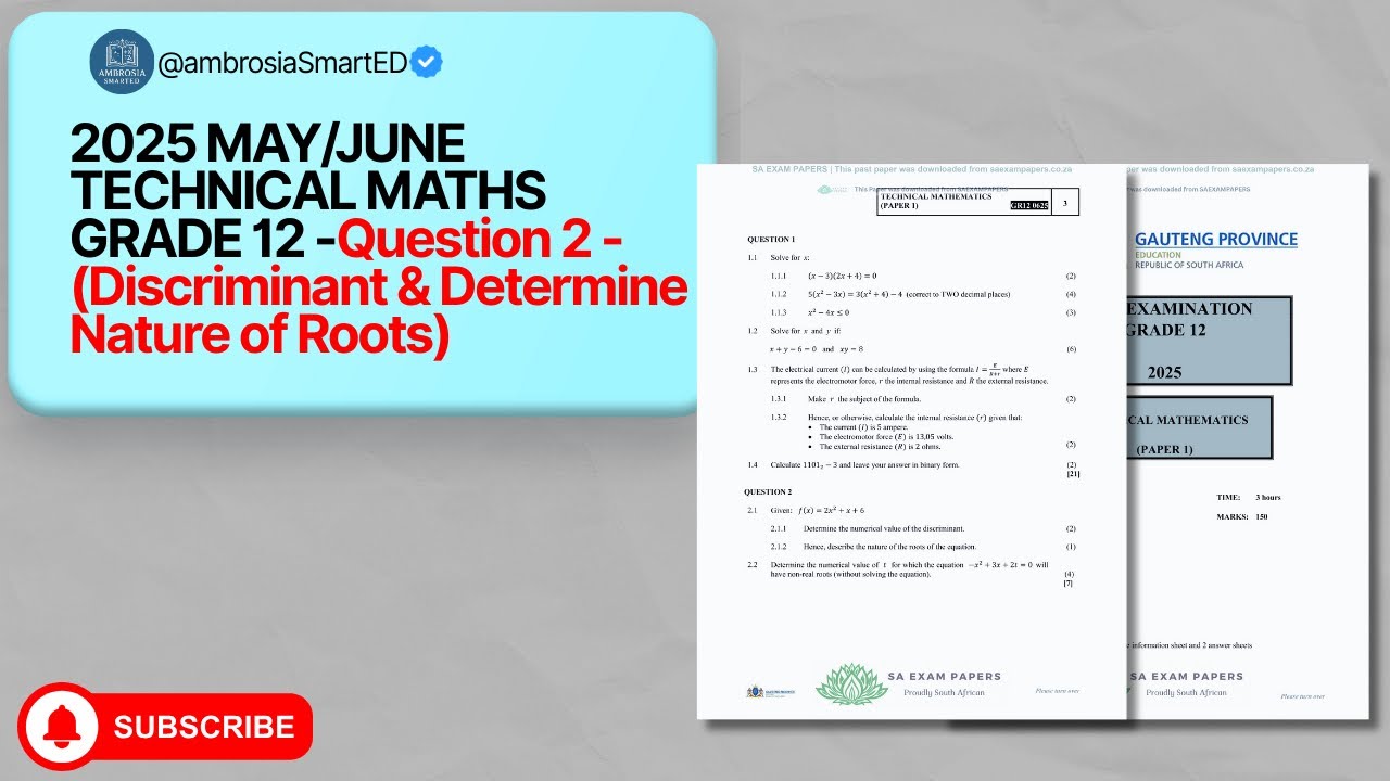 Technical Mathematics Grade 12 | Question 2: Discriminant & Nature of Roots (2025 Paper 1)