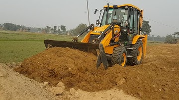 JCB Backhoe Machine Leveling Mud in Road - JCB Working For Village Road Construction - Part 2