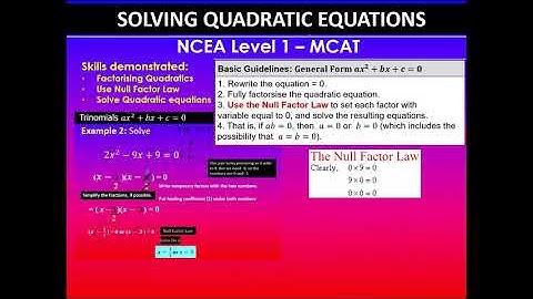 Solving Quadratic Equations | Null Factor Law | MCAT | 91027 | NCEA Level 1 Mathematics | NZQA 2020