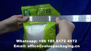 TLEN1536 Package dimension and filled effect of 1000 grams white sugar pillow pouch bag V24