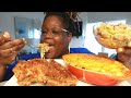 SOUL FOOD: FRIED PORK CHOPS MAC N CHEESE CABBAGE COOKING AND EATING