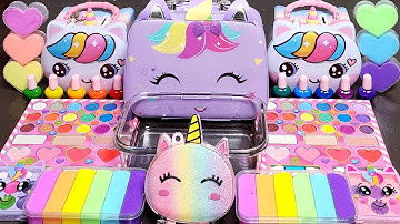 ASMR UNICORN RAINBOW Slime Mixing Makeup,Parts, Glitter Into Slime!#ASMR#satisfying#slime