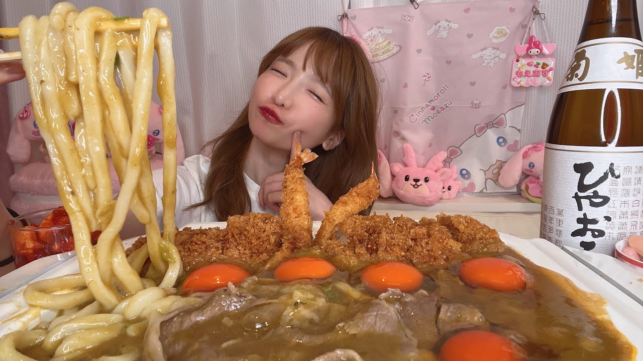 【大食い】カレーおうどんとんかつ【もえあず】