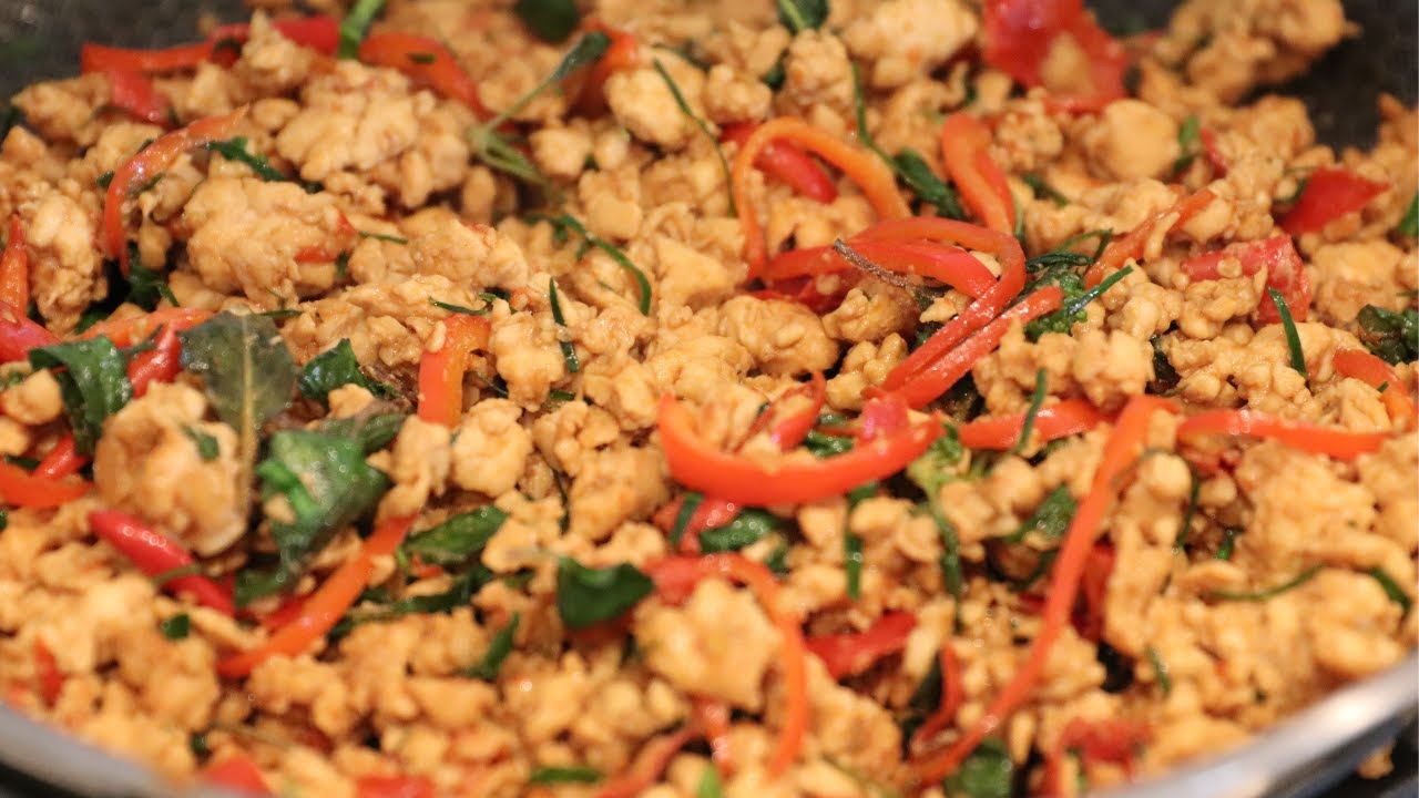 Stir fry chicken Thai holy basil and kaffir lime leaves/spicy chicken YouTube