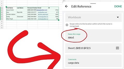 How to define name of cell range in zoho sheet app in phone 