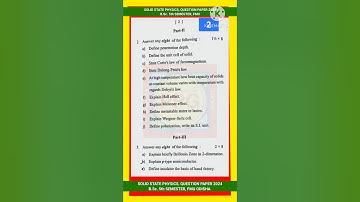 SOLID STATE PHYSICS, QUESTION PAPER | B.Sc. 5th SEMESTER, 2024 || FMU | FAKIR MOHAN UNIVERSITY ||