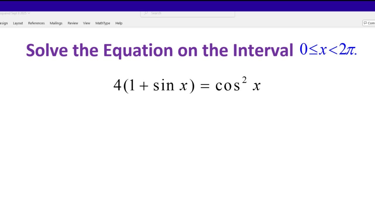 Solve the Equation on the Interval [0, 2pi) - YouTube