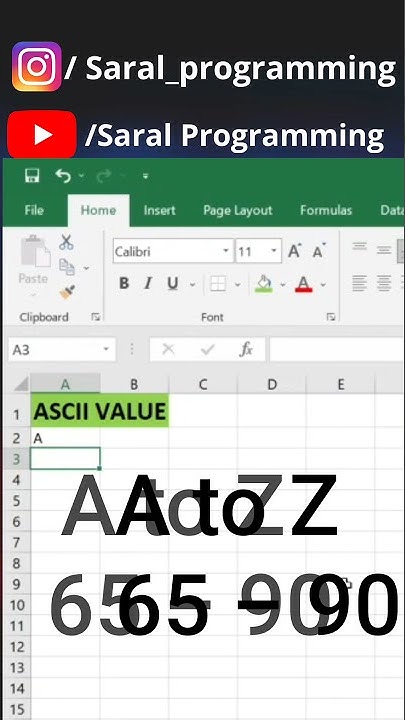 Find Ascii value in Excel (Excel trick) #shorts #saral_programming ...