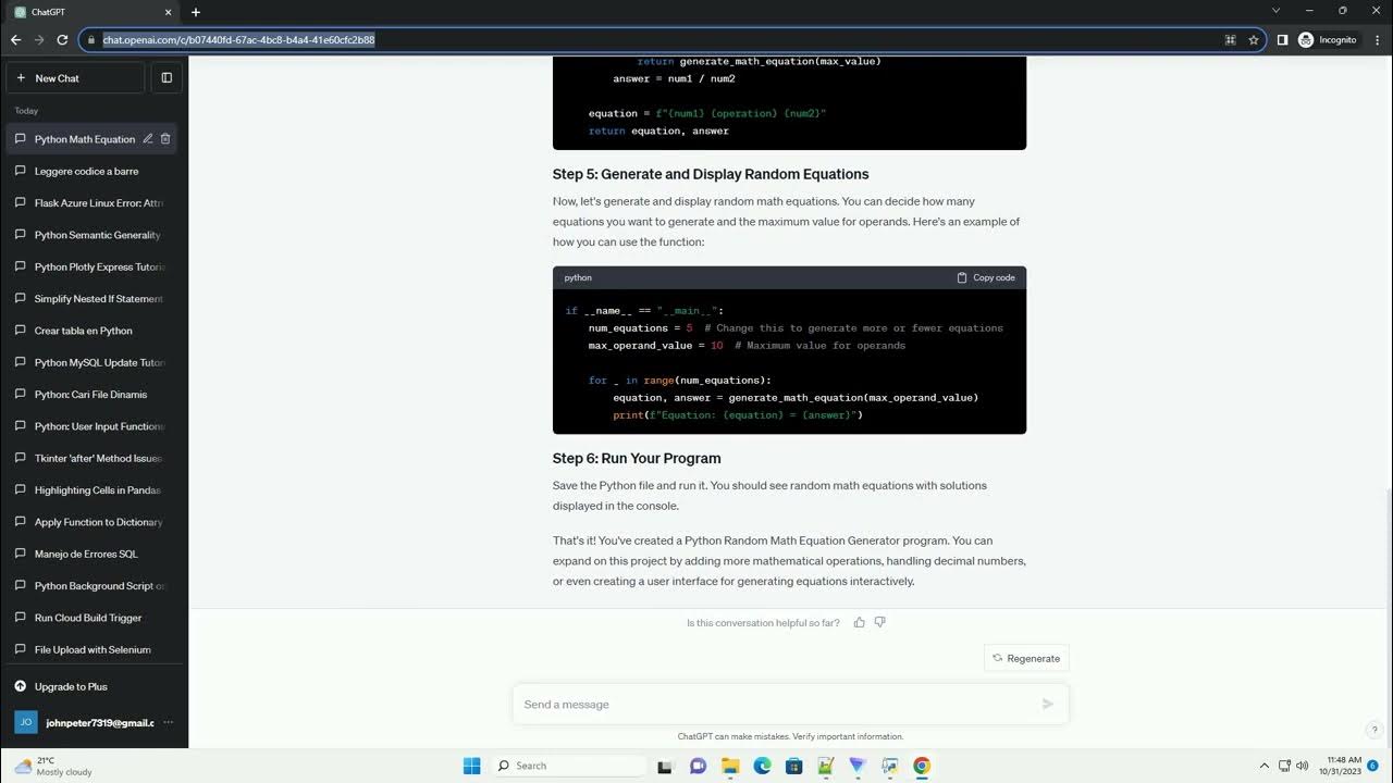 Python Random Math Equation Generator program - YouTube