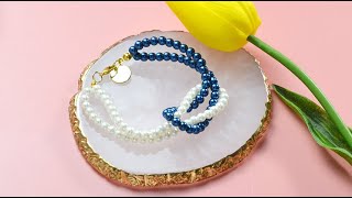 Diy Tutorialzweifarbiges Perlen Kreuz Armband Two-Tone Pearl Cross Bracelet