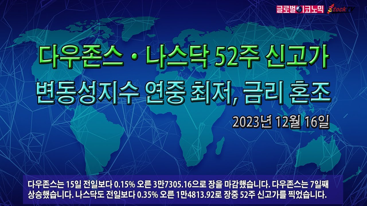 다우존스·나스닥 나란히 52주 신고가…변동성지수 연중 최저, 금리 혼조