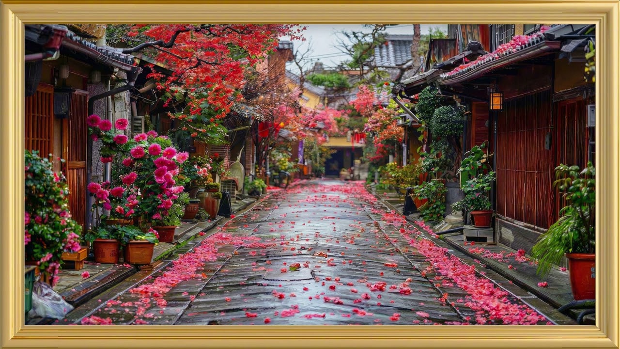 Charming Floral Suburban Laneway Oil Painting | TV Wallpaper | Free Background | 4K TV Frame Art