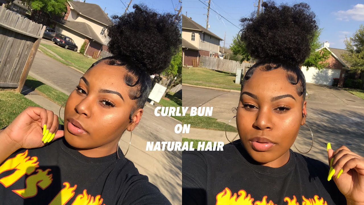 SLEEK TOP KNOT BUN ON NATURAL HAIR + Edges! 2019 - YouTube