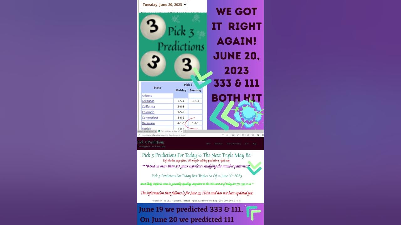 Arkansas Cash 3 & Delaware Pick 3 GOT IT RIGHT AGAIN! Pick 3 Predictions For Today June 20