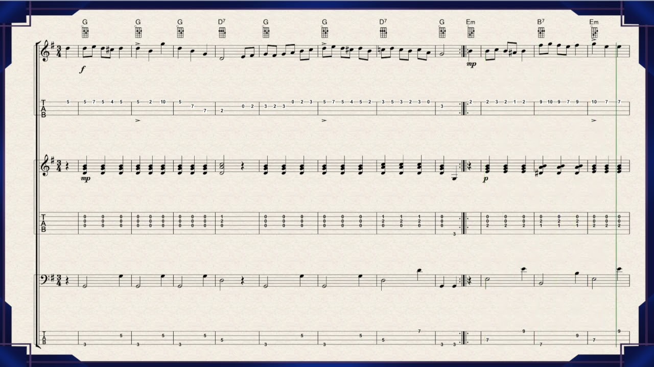 J. Haydn German Dance Easy Sheet Music for Ukulele, Classical Guitar & Bass guitar