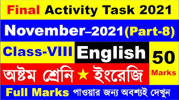 Class 8 Final Activity Task English November 2021 || Model Activity Task English Class VIII Nov 2021