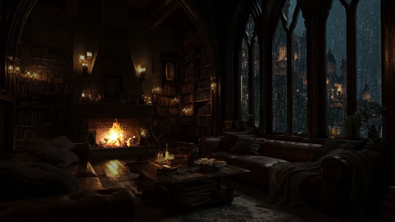 Medieval Firelight Serenity Track | Ancient Fortress Courtyard Beneath Silent Starless Sky