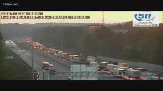 I-85 North in Jackson County blocked due to tractor trailer wreck