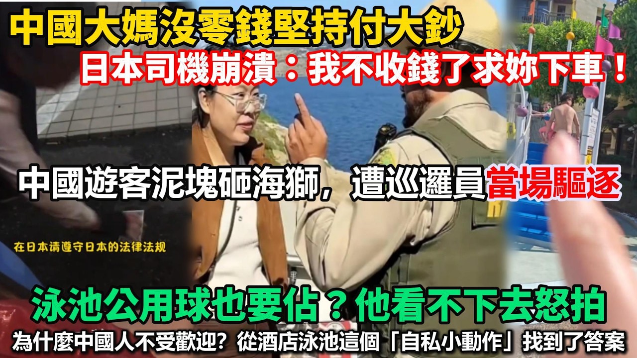 中國大媽坐車堅持付大鈔，日本司機崩潰：我不收錢了，求你下車！中國遊客泥塊砸海獅，遭巡邏員當場驅逐！泳池公用球也要霸占！他看不下去怒拍，難怪中國人不受歡迎！