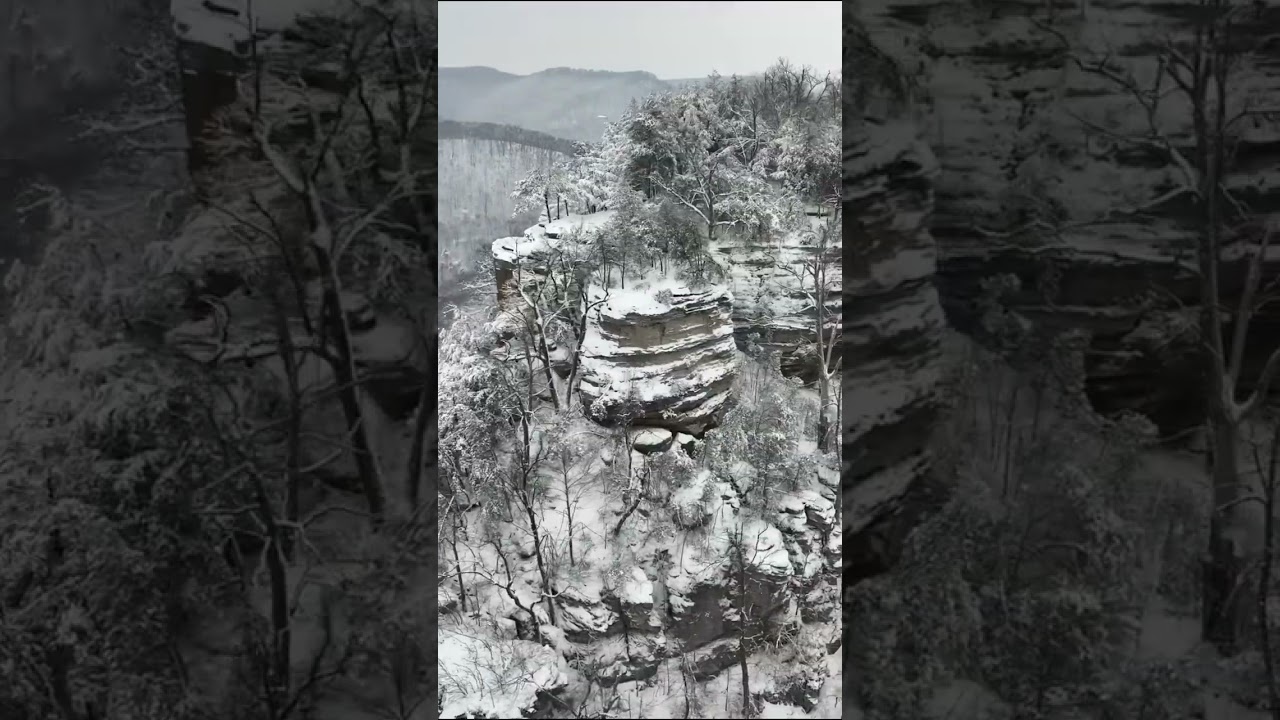The East Pinnacle in Berea, Kentucky under a blanket of snow from winter 2021.