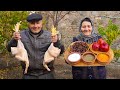 AZERBAIJAN Village: Roasted Chicken with Pomegranate and Chestnut in a Pot, Delicious Village Food