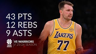 Luka Doncic 43 pts 12 rebs 9 asts vs Warriors 25/26 season