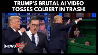 Donald Trump Shares Wild AI Video Throwing Stephen Colbert in Dumpster After Late Show Finale | N18G
