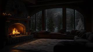 Warm Fireplace in a Snowy Cabin Night with Soft Winter Sounds for Studying Relaxing and Deep Sleep screenshot 5