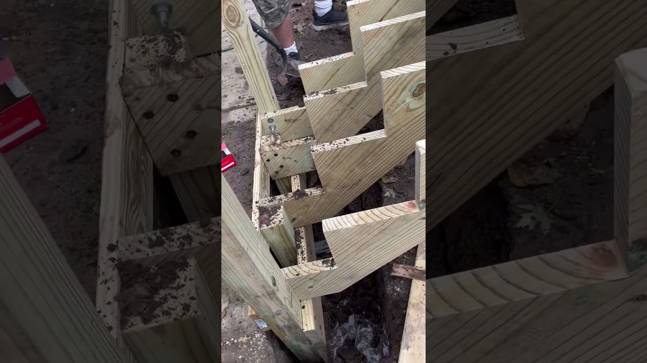 Installing stair stringers for a deck. #construction