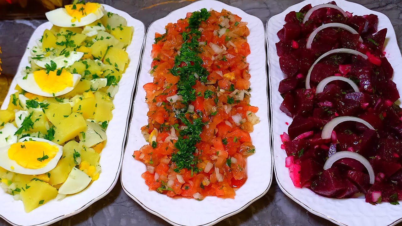 أشهر و ألذ 3 سلطات مغربية محبوبين عند الكبار و صغار بأسهل طريقة مع أختكم العامرية مذاقهم رائع جدا👌🇲🇦