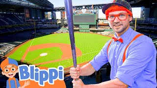 Blippi Visits a Baseball Stadium |  Blippi | Challenges and Games for Kids