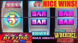 THERE IT IS! NEW! 5 TIMES PAY + 2X 3X 5X BLAZING 777 + DOUBLE DOUBLE BONUS WHEEL SLOT PLAY!