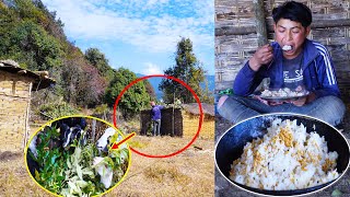 Adhiraj feeding his goat || Teen Adhiraj enjoying his meal alone in sheep hut