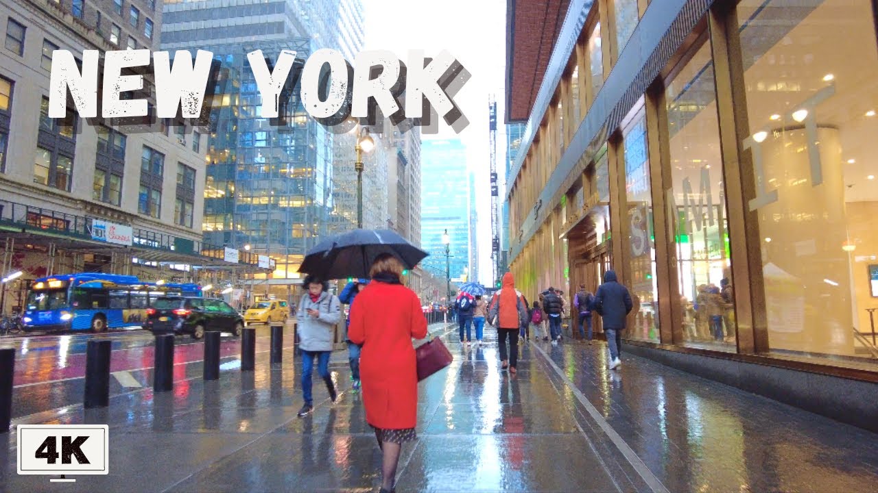 New York, Amerika Serikat | Taman Bryant | Tur Jalan Saat Hujan 4K