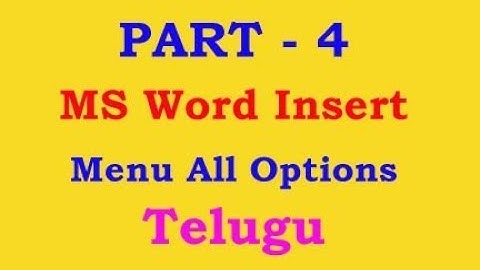 MS Word Tutorial 4 Telugu Insert Menu Options