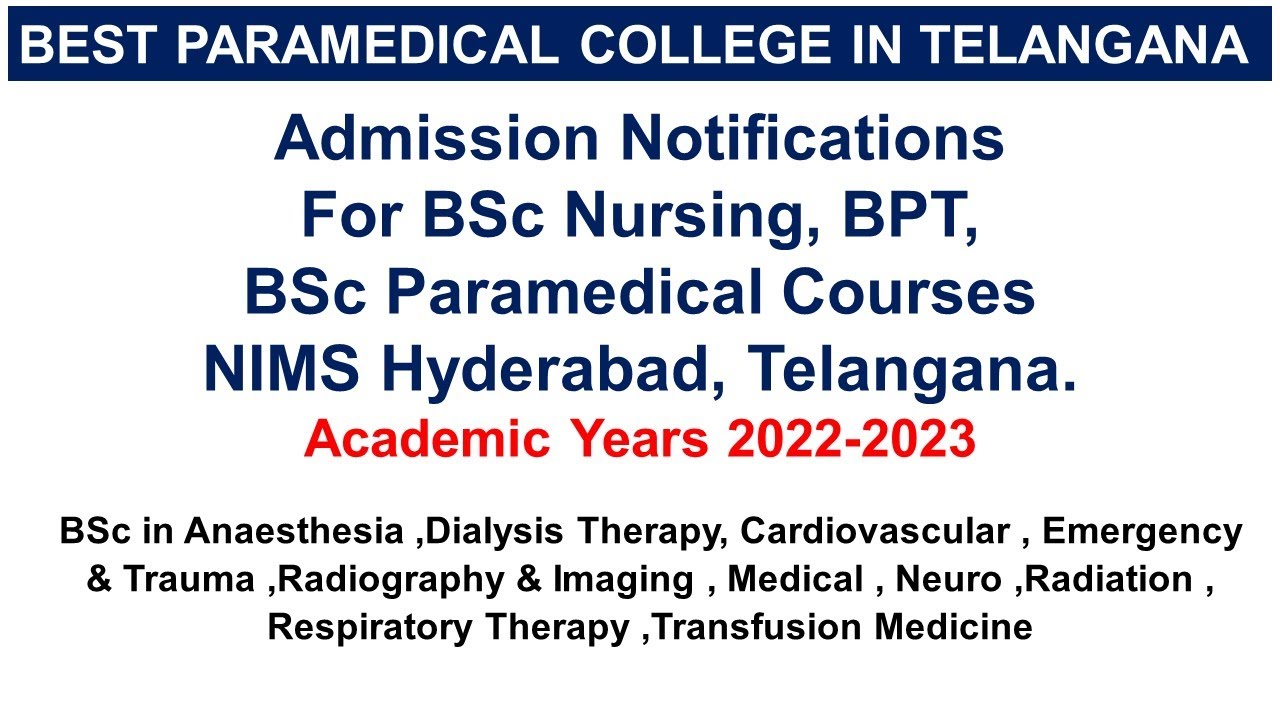 BSc Nursing, BPT, Para Medical Admission in NIMS for 2022-2023