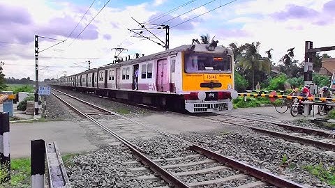 Quick Accelerating Conventional EMU Local Trains Skip Through Level Crossing Fast | Eastern Railways