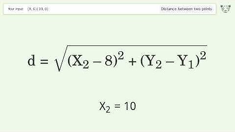 Find the distance between two points p1 (8,6) and p2 (10,0): Step-by-Step Video Solution