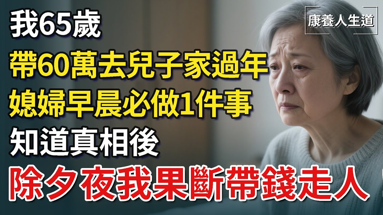 我65歲，帶60萬去兒子家過團圓年，媳婦早晨必做一件事，知道真相後，除夕夜我果斷帶錢走人！【康養人生道】 #康養人生道 #上了年紀該明白的事 #養老 #聰明老人 #長壽秘密 #延壽 #長壽