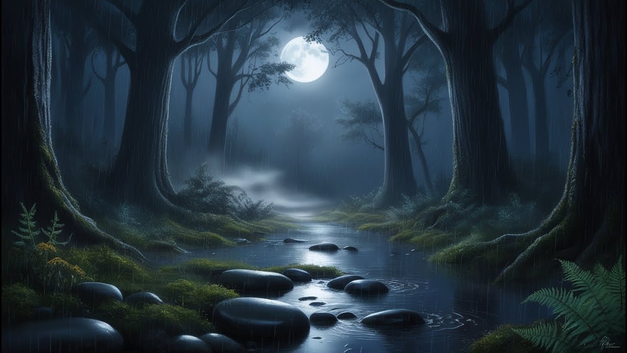 Moonlit Whispers: Exploring the Enchanted Forest in Rainy Splendor