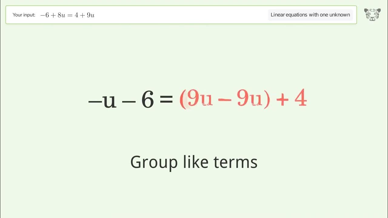 Linear equation with one unknown solve 6 8u 4 9u step by step