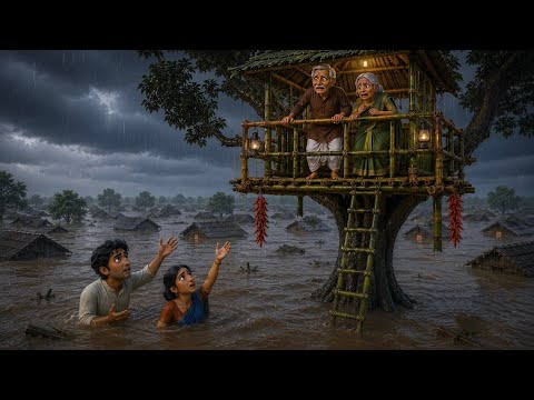 Bamboo platform on a tree during a flood and food in a basket. The same platform that people made...