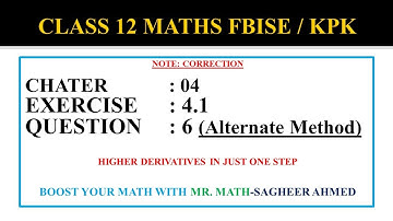|CHAP 04 I HIGHER ORDER DERIVATIVES I EX 4.1 I Q 6 Alternate Method I CLASS 12 MATH I